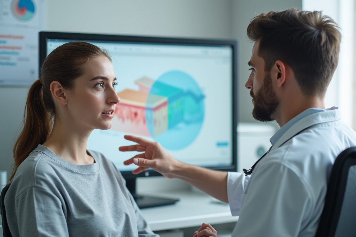 Jeune homme en consultation avec un dermatologue