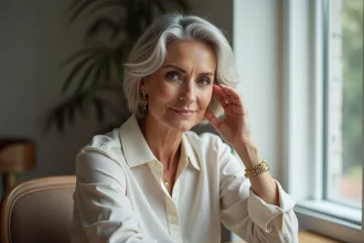 Femme élégante en portrait près d'une fenêtre