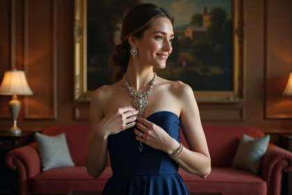 Femme élégante portant un collier en or blanc lors d'une soirée