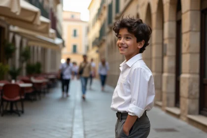 Garçon de 12 ans dans une vieille ville européenne