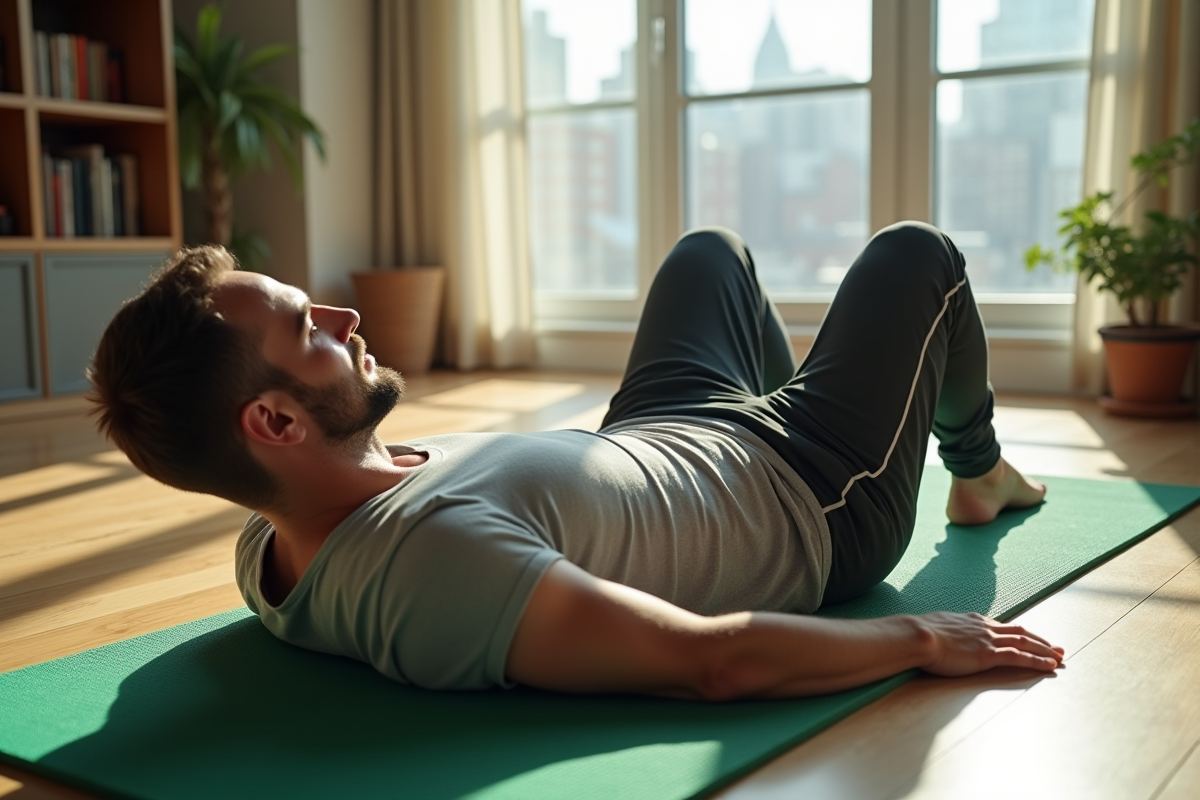 Homme allongé sur un tapis d