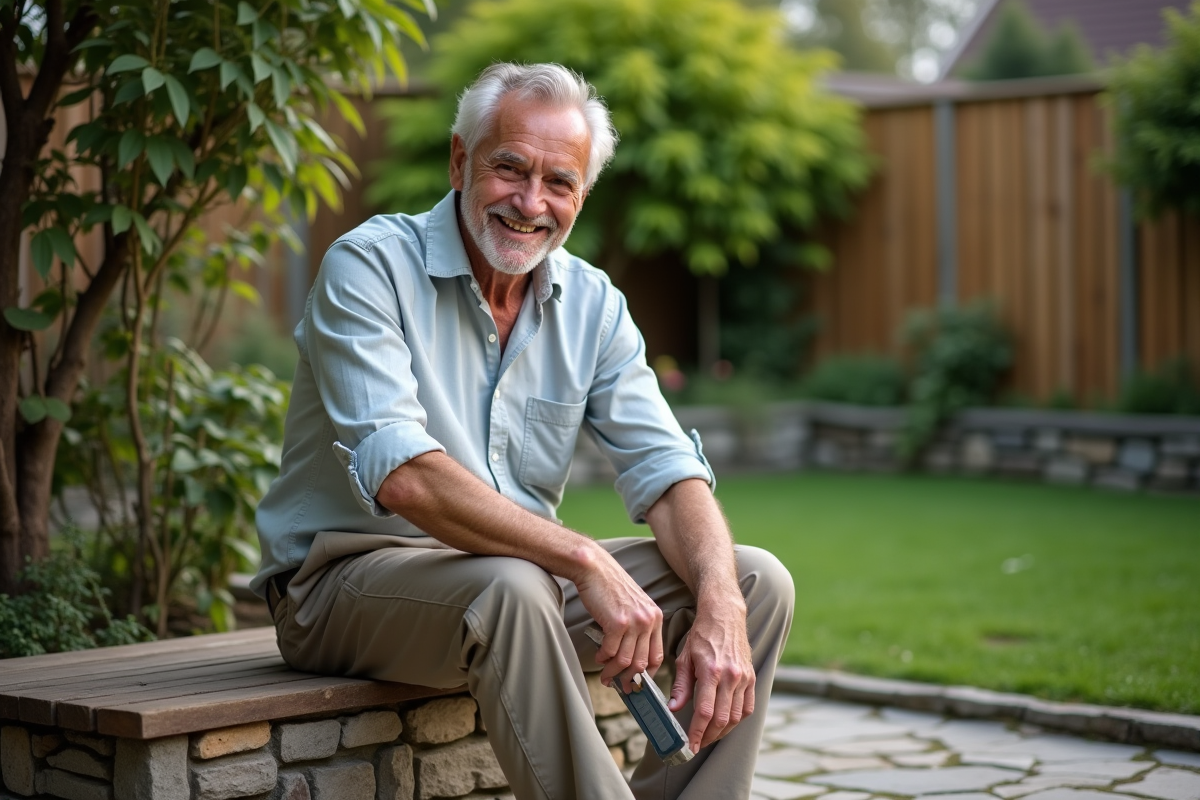 Homme détendu prenant soin de ses pieds dans un jardin
