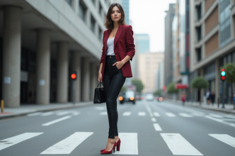 Jeune femme en mode urbaine dans la rue moderne