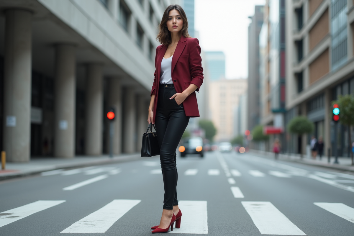 Jeune femme en mode urbaine dans la rue moderne