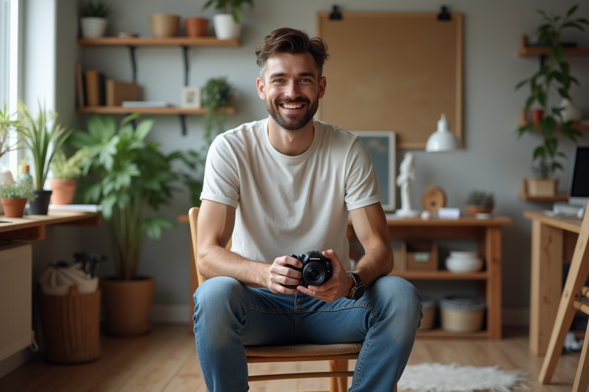 Jeune homme créatif dans un studio lumineux