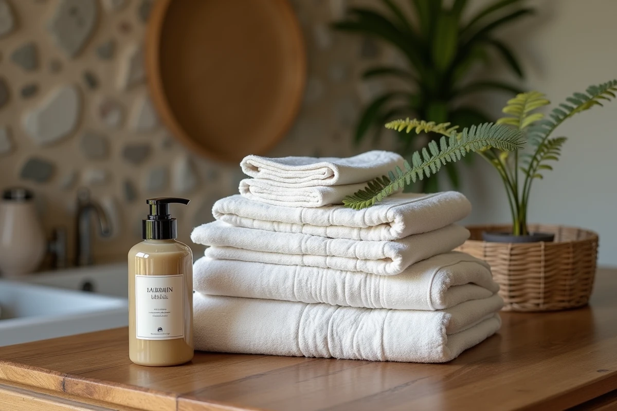 Pile de serviettes et draps avec parfum jasmin Bali